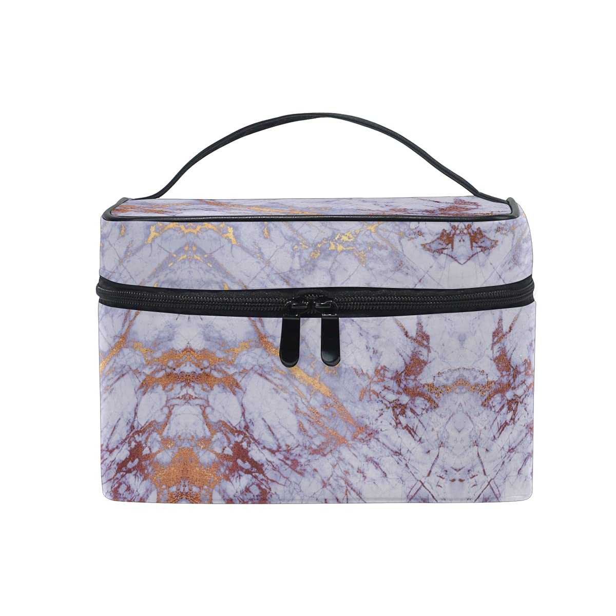 **Marble & Copper Glitter Makeup Bag - Waterproof Cosmetic Organizer with Zipper Pouch for Women & Girls | Travel Toiletry Case for Gym, Vacation & Daily Use**