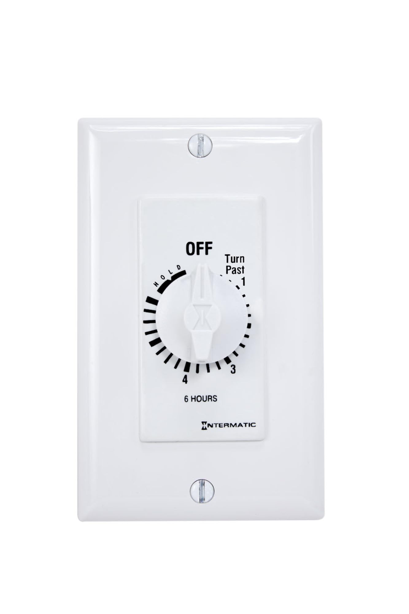 Intermatic FD6HHW 6-Hour Spring Wound Countdown Timer - Decorator Style, 125-277V AC, 50/60Hz, SPST with Hold Function, White - Perfect for Home Automation, Lighting Control & Energy Saving Applications