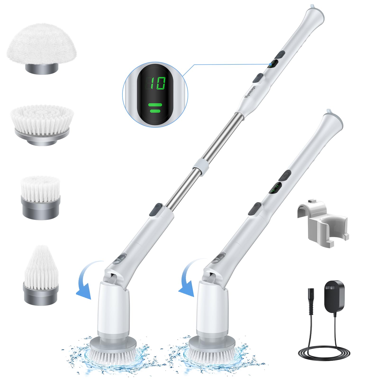 Hymeago Cordless Electric Spin Scrubber - 4 Brushes, 2 Speeds for Bathroom Cleaning