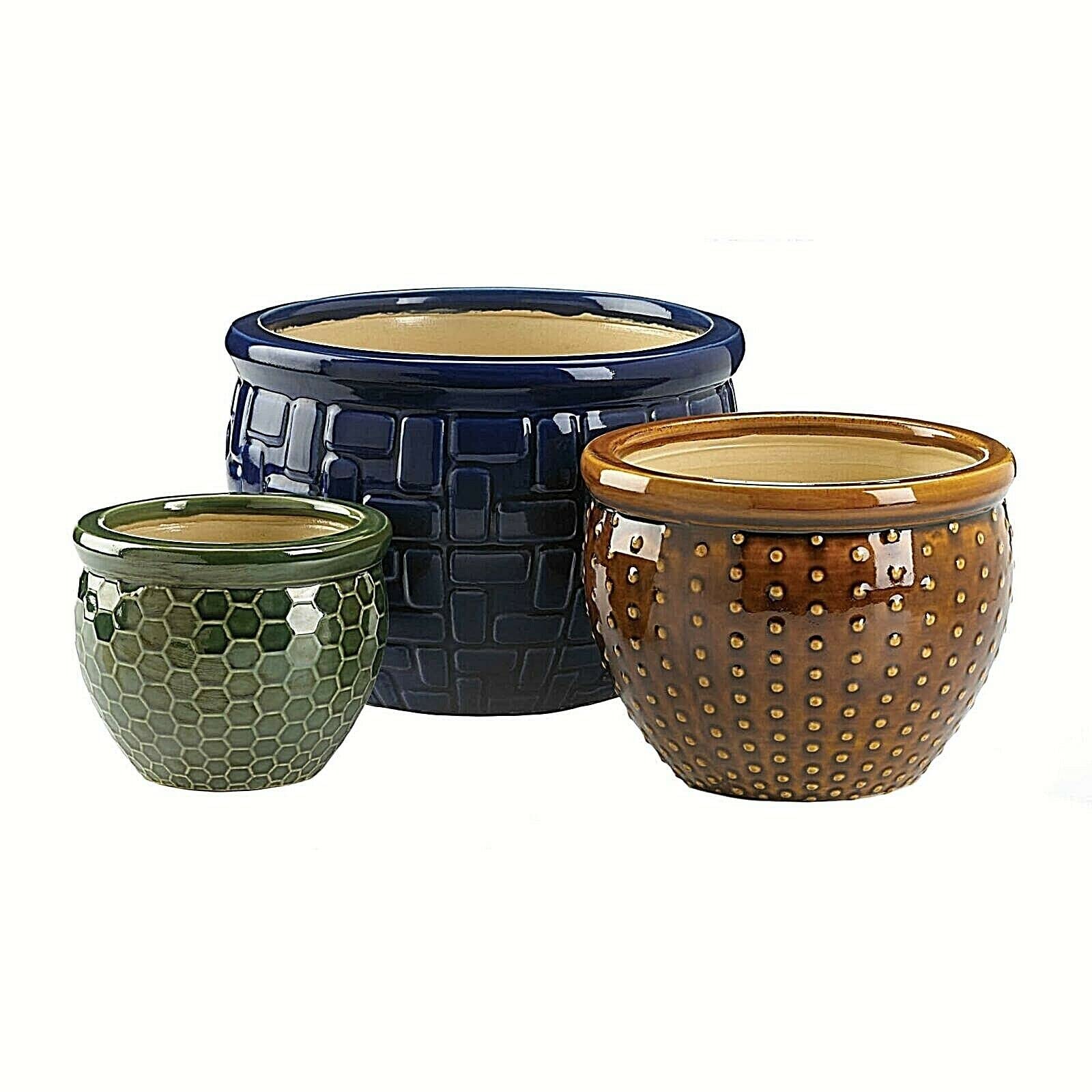 Premium Large Outdoor Ceramic Plant Pots Set of 3 - Modern Designer Flower Pots for Garden, Patio & Yard Decor | Perfect for Succulents, Herbs & Outdoor Greenery