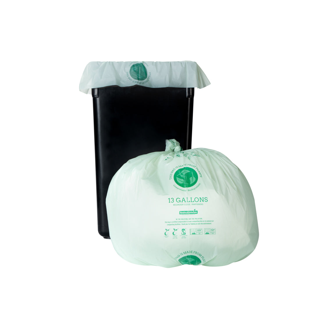 Basic Nature 13 Gallon Green Compostable Trash Bags - 100 Count Eco-Friendly Kitchen & Office Waste Liners for Recycling & Composting