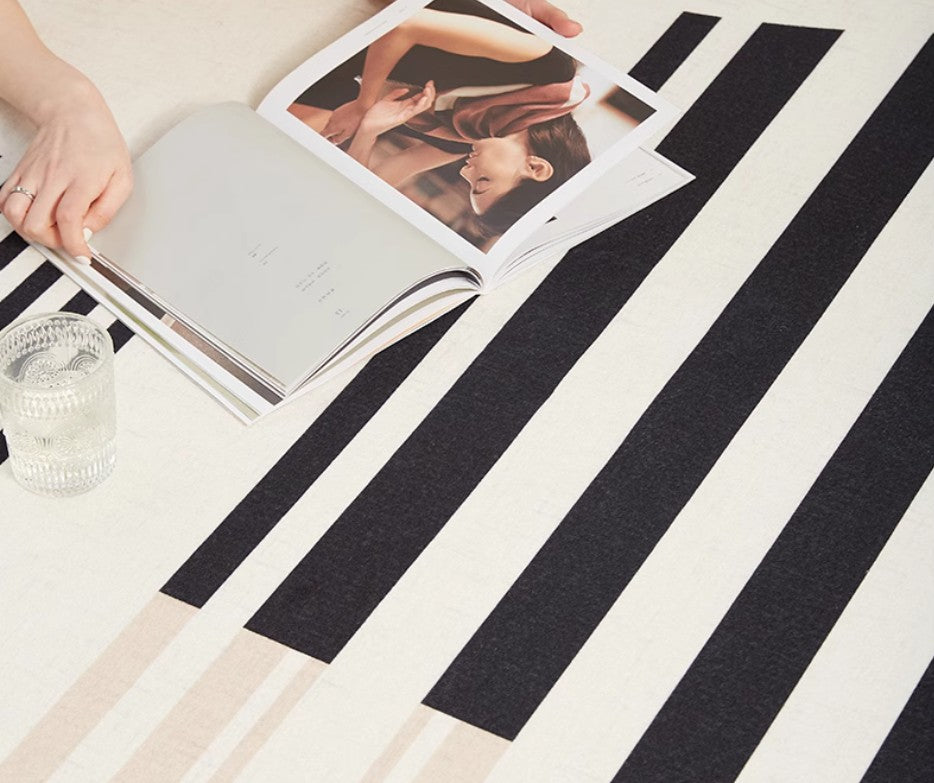 Contemporary Modern Rugs - Black Stripe Abstract Design for Living Room, Bedroom & Dining Room - Soft Non-Slip Area Rug for Home Decor & Office Spaces