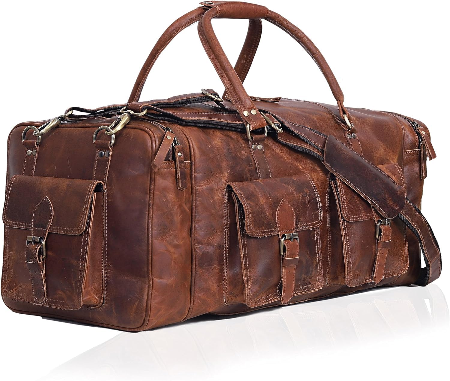 Premium Large Duffle Bags for Men - Genuine Leather Travel Holdall with Spacious Compartment - Perfect for Gym, Sports, Weekend Getaways & Business Trips (Ideal Carry-On for Air Travel & Outdoor Adventures)