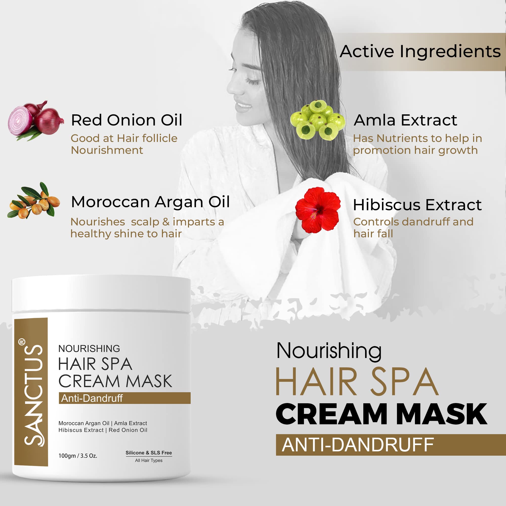 Organic Hair Spa Cream Mask with Red Onion Oil & Moroccan Argan Oil - Deep Conditioning Treatment for Scalp Nourishment & Dandruff Control - Infused with Amla & Hibiscus Extracts - 100g - Perfect for Damaged Hair Repair & Daily Hydration