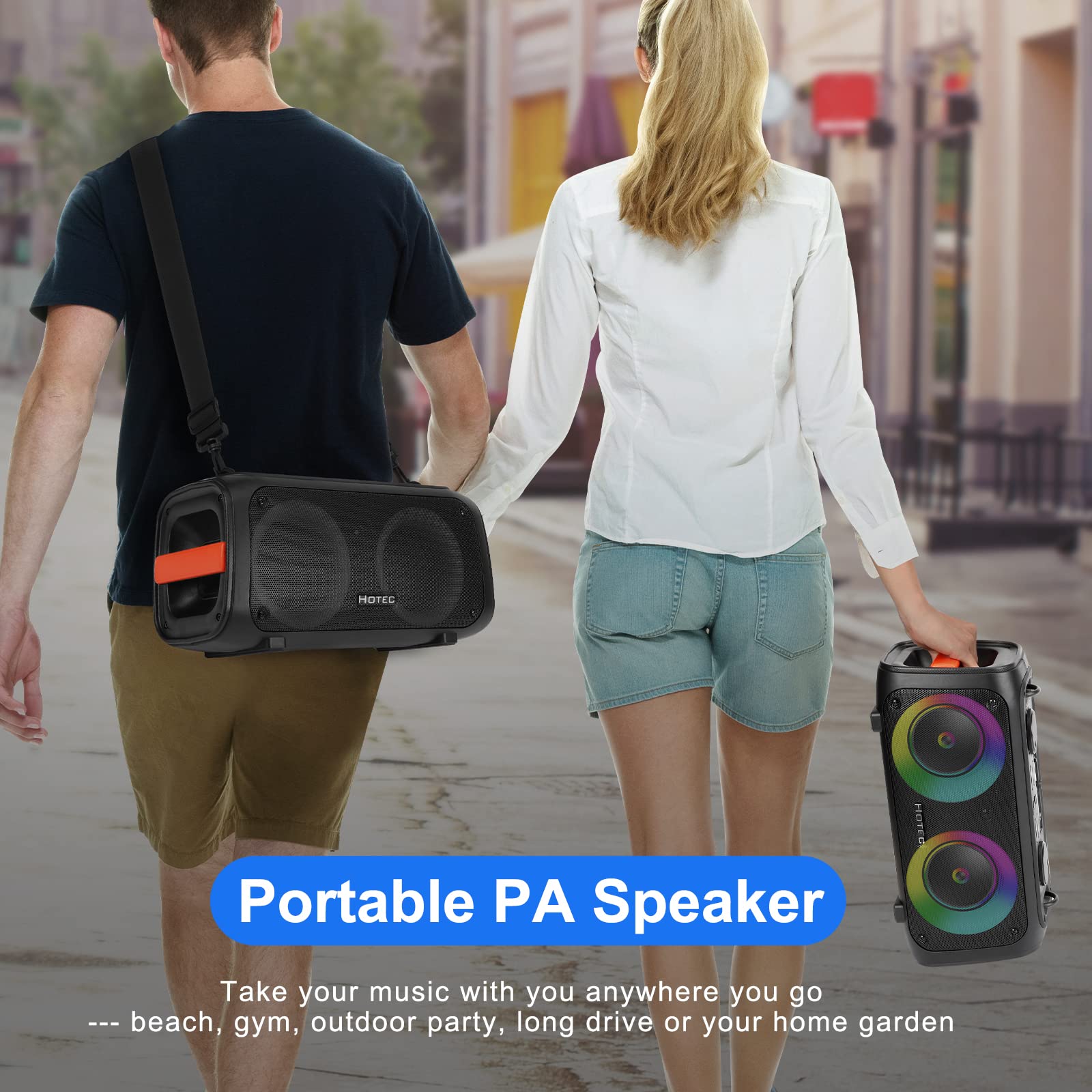 Hotec Portable Bluetooth Karaoke Machine with 2 Wireless Microphones - PA Speaker for Adults & Kids, LED Party Lights, TF/USB/AUX Input, TWS & Recording Function - Perfect for Home Parties, Outdoor Gatherings & Family Entertainment