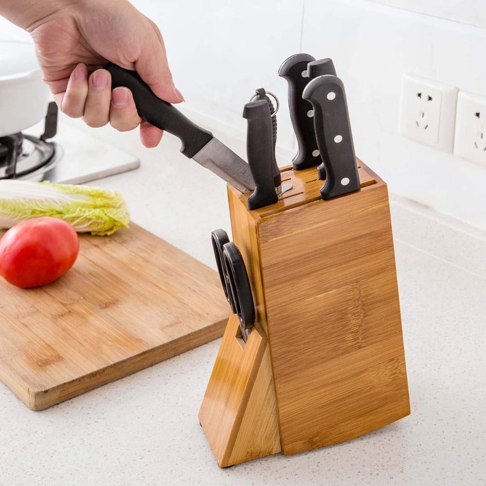 Premium Bamboo Knife Holder - Wooden Knife Storage Block Stand with 12 Slots | Kitchen Knife Organizer Rack for Chef & Home Use | Perfect for Countertop, Drawer & Kitchen Organization