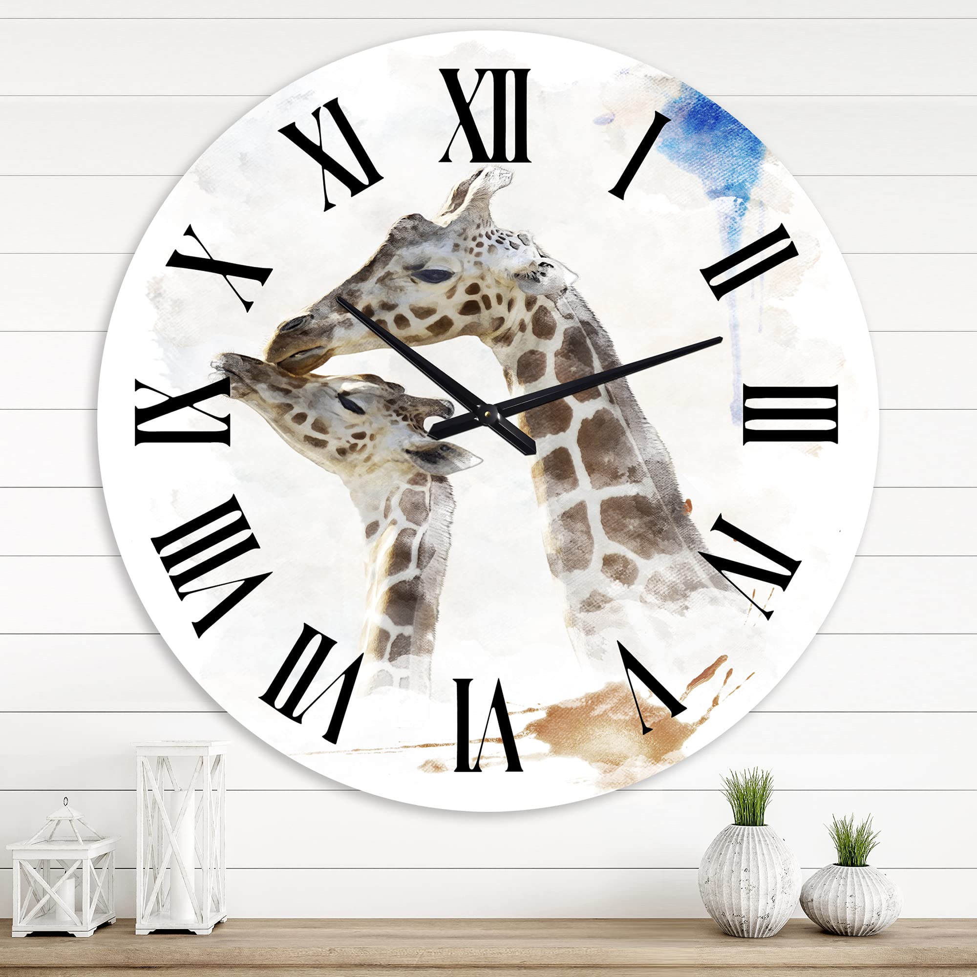 Farmhouse Wall Clock - 'Portrait of A Giraffe and Child' Large Rustic Wall Decor for Living Room, Kitchen, Bedroom | Perfect Home Decor Gift for Animal Lovers