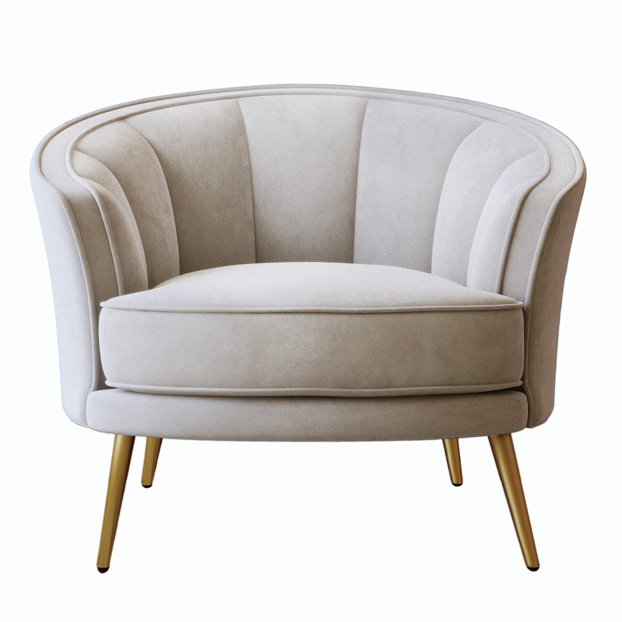 Velvet Petal Semicircle Lounge Chair - Upholstered Armchair for Living Room, Bedroom, Dressing Room & Hotel - Beige Comfort Chair for Relaxation, Meetings & Leisure Time