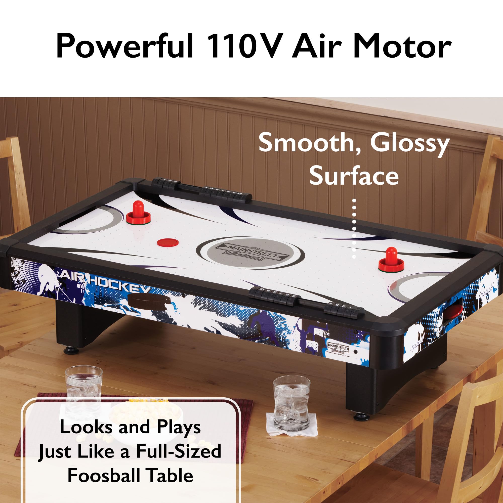 Mainstreet Classics by GLD Products Table Top Air Hockey Game - Compact Indoor Arcade Sports for Kids & Adults - Perfect for Home, Office, and Party Entertainment