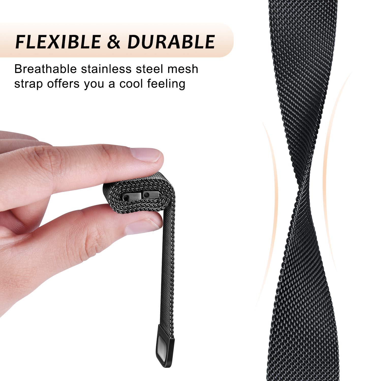 Premium Stainless Steel Mesh Watch Band 20mm 22mm - Quick Release Replacement Strap for Men & Women - Durable Metal Watch Strap for Apple Watch, Samsung, Fitbit & Smartwatches (Black, 20mm) - Perfect for Work, Gym & Everyday Wear