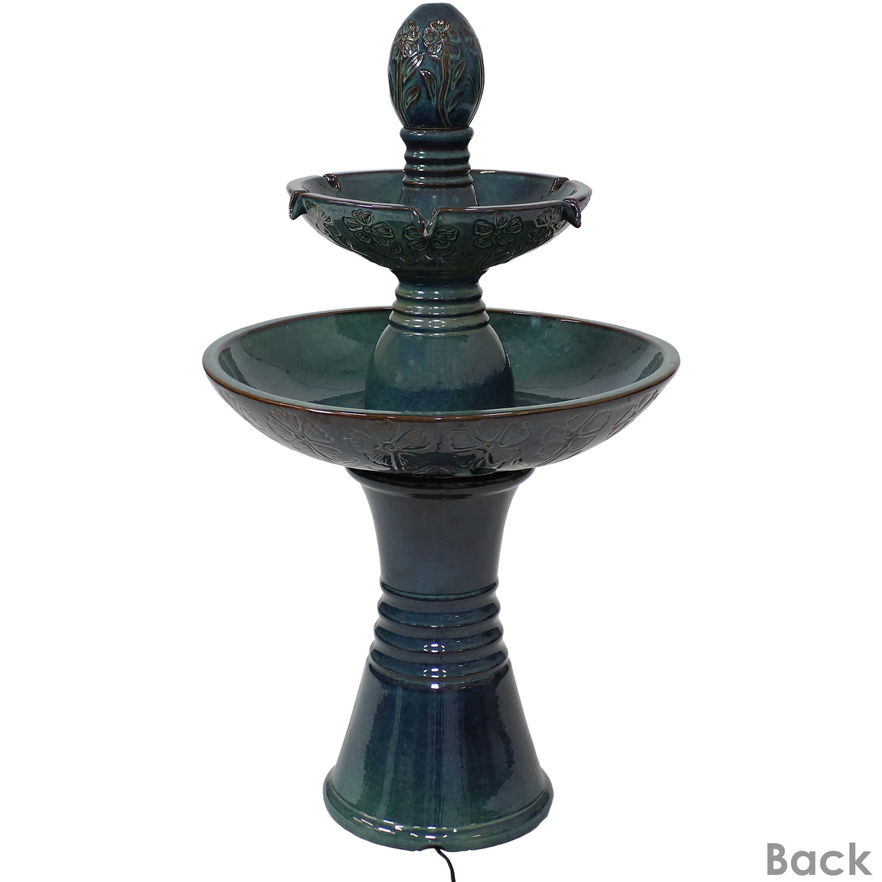 Sunnydaze Double Tier Outdoor Ceramic Fountain with LED Lights - 38 Inch Garden Water Feature for Patio, Yard Decor & Relaxation