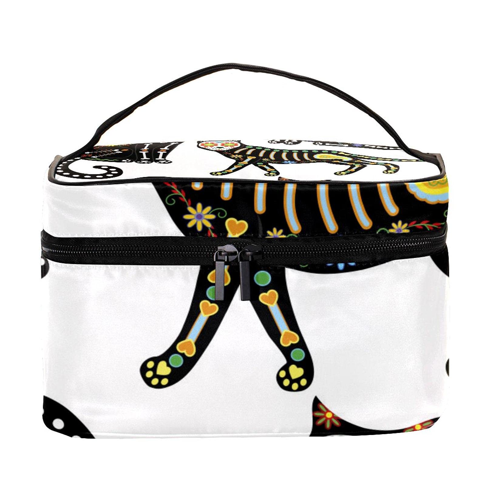 Mexican Day of The Dead Sugar Skull Black Cats Large Travel Makeup Bag - Waterproof Cosmetic Organizer with Zipper for Women & Girls | Perfect for Travel, Gym, and Daily Use