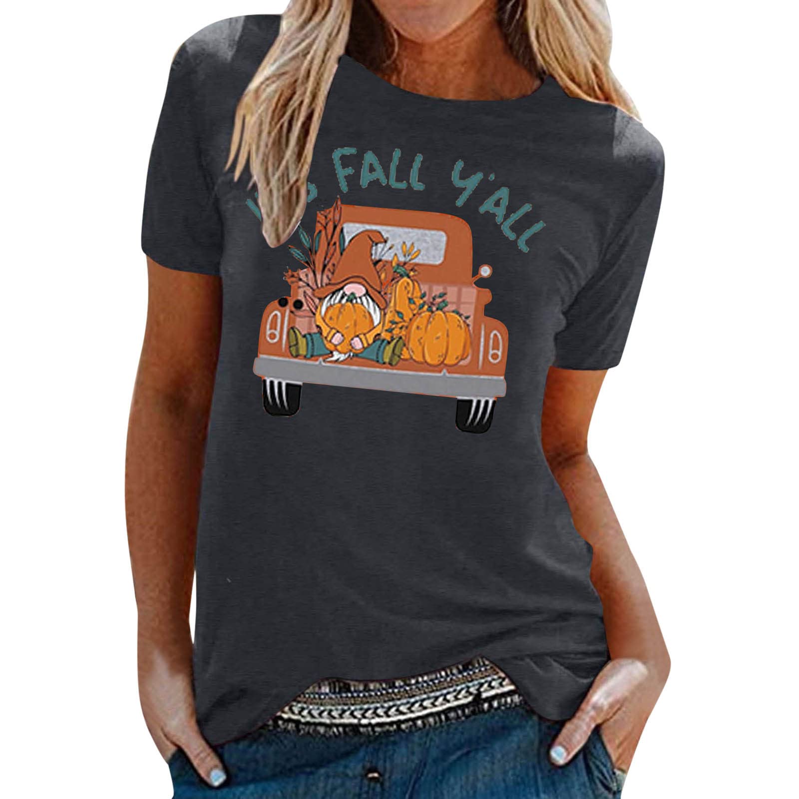 Women's Casual Printed Short Sleeve T-Shirt - Round Neck Fall Tunic Top | Comfortable & Stylish for Everyday Wear, Work, and Outings