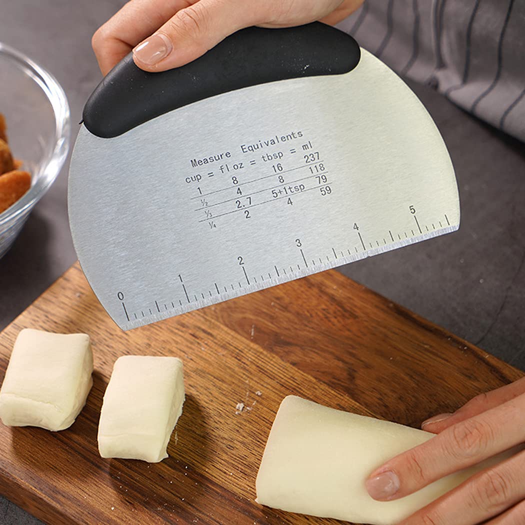 Hoshen 6.5-Inch Stainless Steel Dough Cutter - Thickened Multifunctional Baking Tool with Double Scale & Non-Slip Handle for Pizza, Pastry, Bread Making - Perfect for Home Bakers & Professional Kitchens