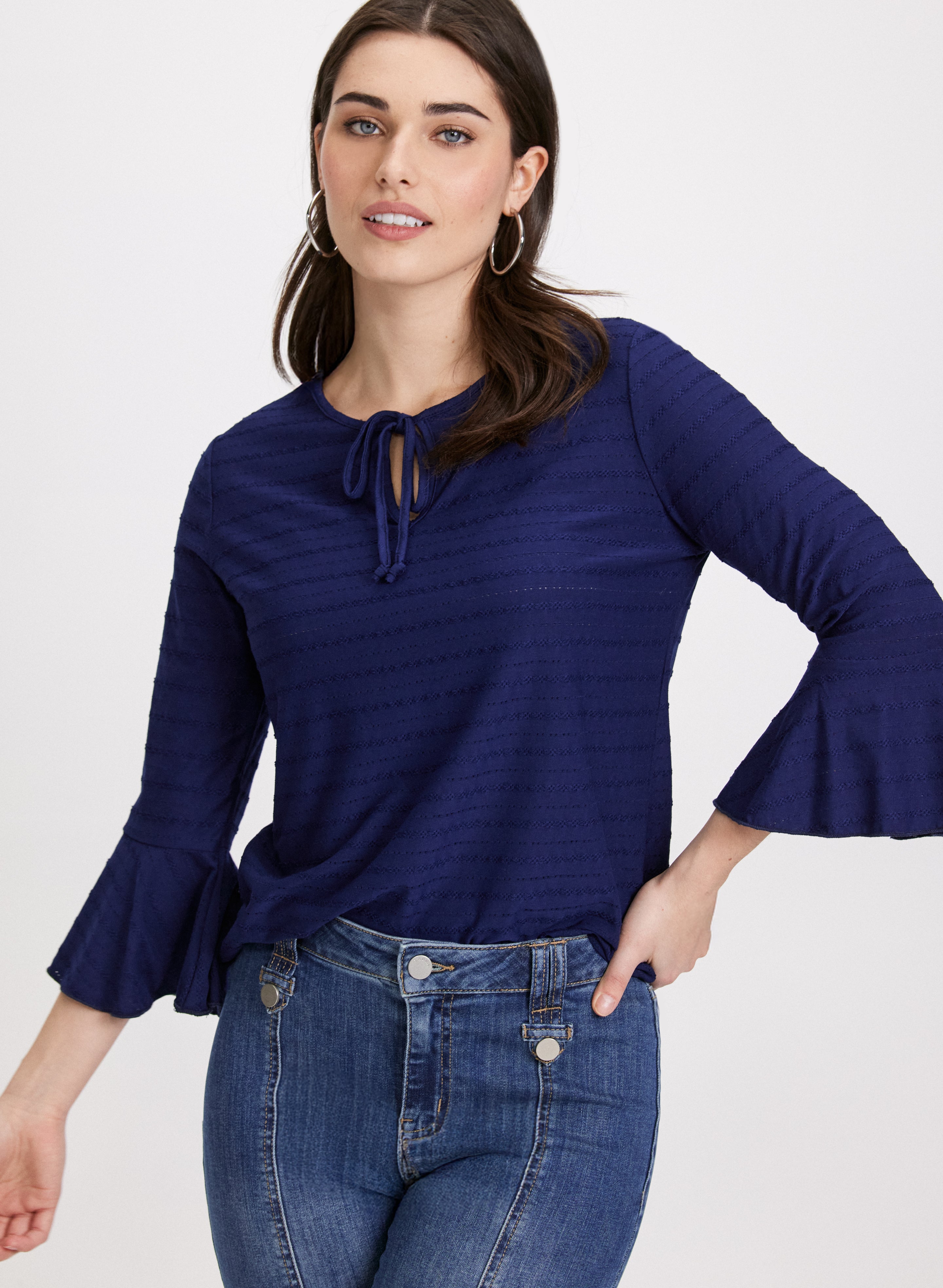 Bell Sleeves Women's Tops - Flowy Blouse with Elegant Bell Sleeve Design for Casual Wear, Office & Date Night Outfits