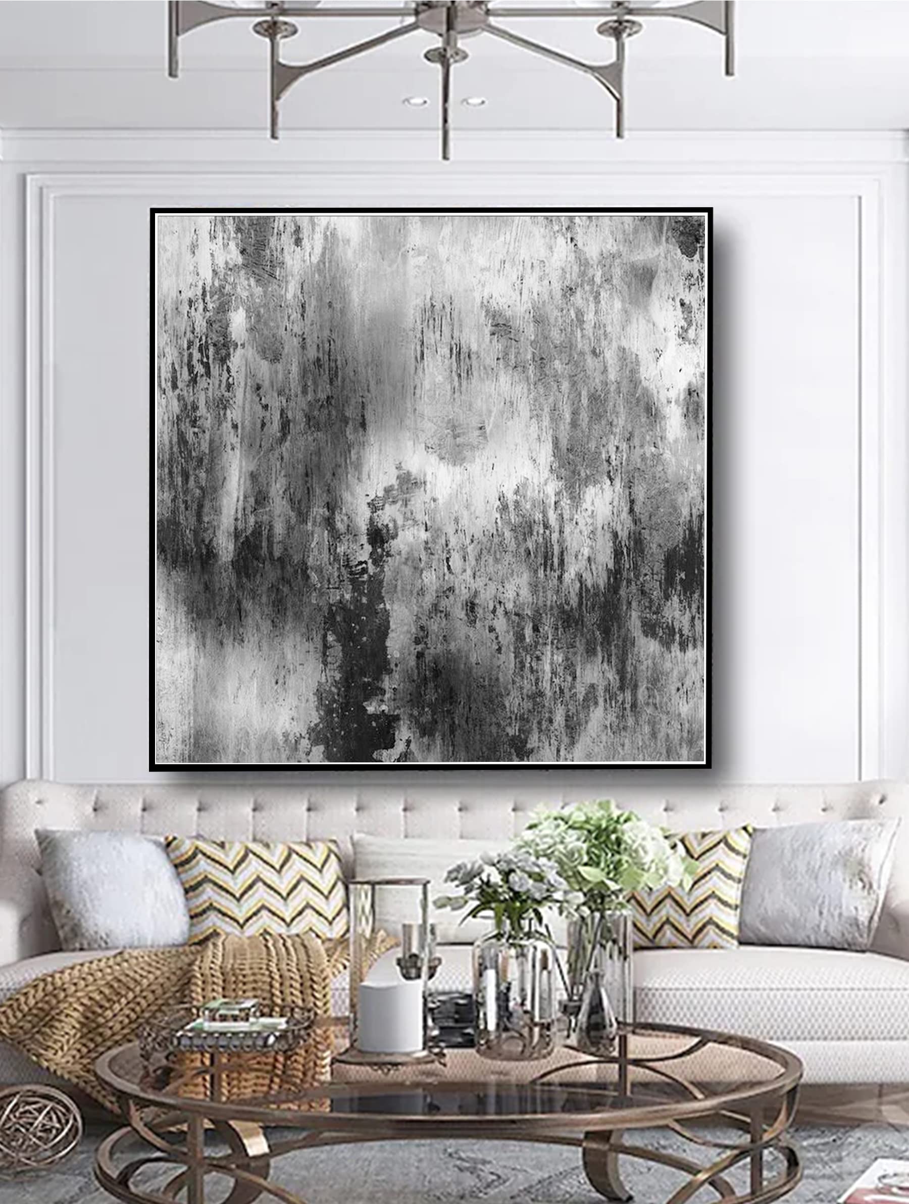 Abstract Canvas Wall Art - Modern Black & White Painting for Bedroom Decor, Minimalist Home Office Wall Decor, Large Contemporary Artwork for Living Room & Dining Room
