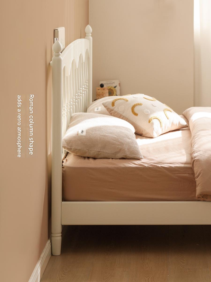 French Cream Style Poplar Solid Wood Bed - Elegant & Durable Bedroom Furniture for Master Bedroom, Guest Room, or Kids Room