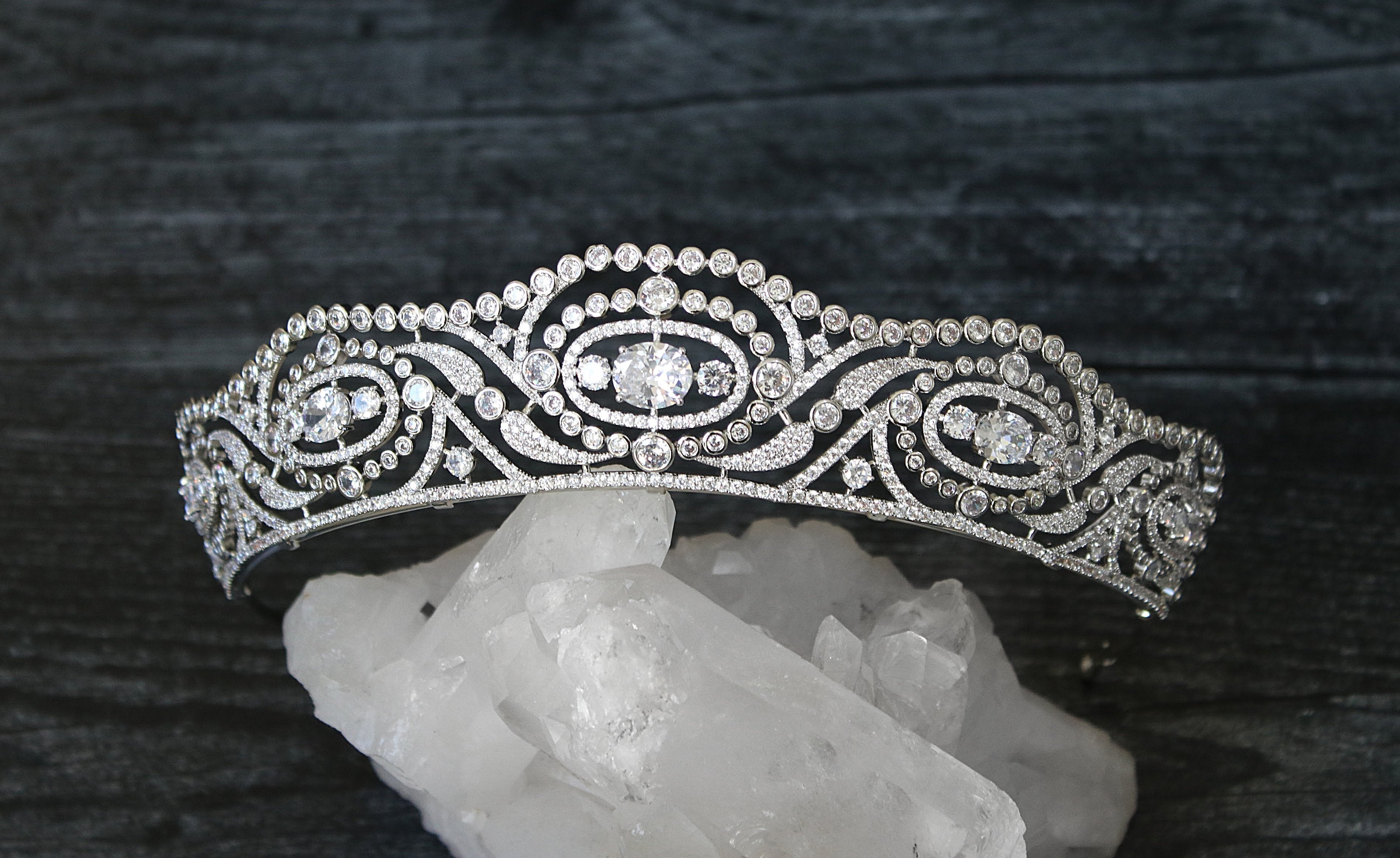 HYACINTH Simulated Diamond Bridal Tiara - Elegant Crystal Wedding Crown for Bride, Bridesmaid, Prom, Pageant & Special Occasions