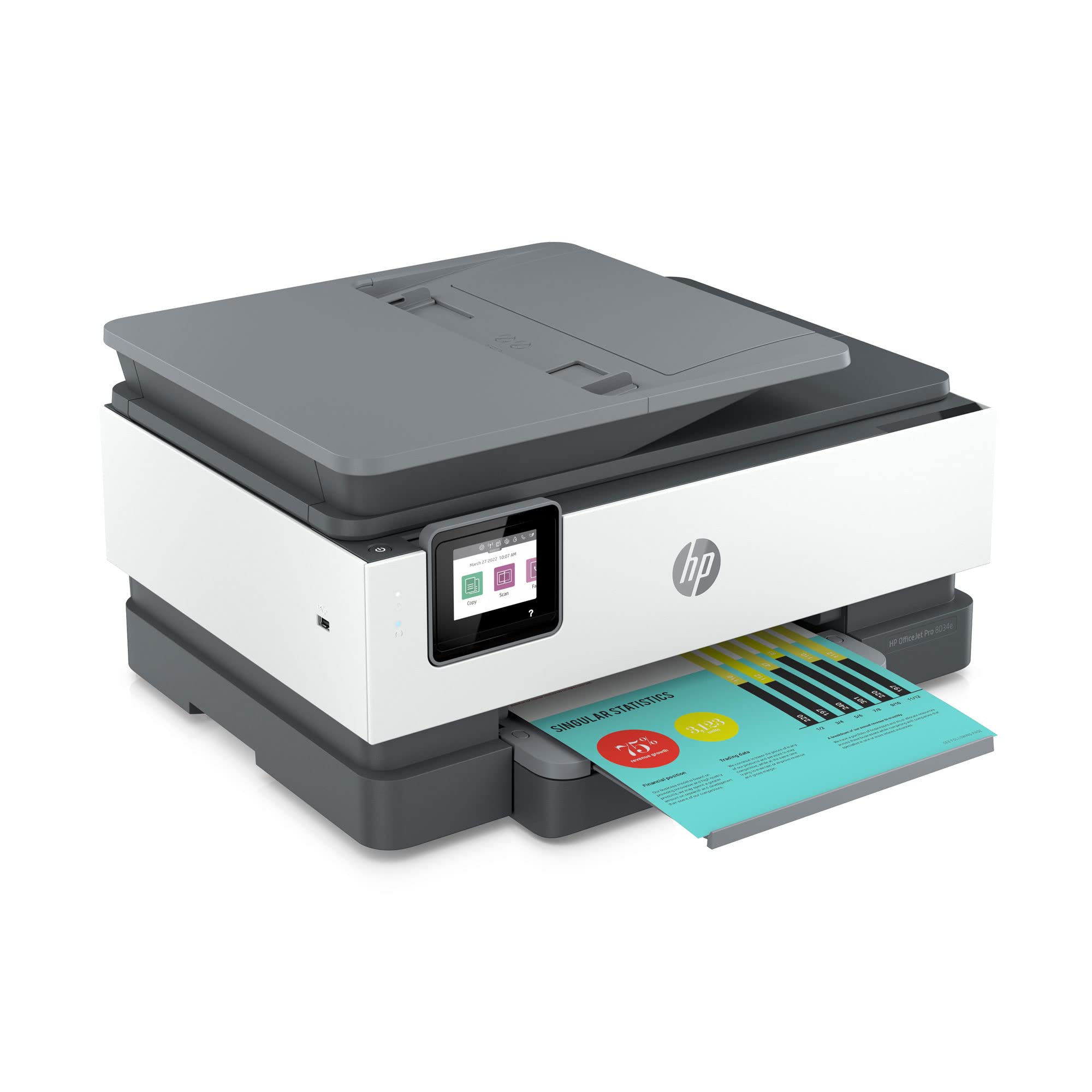 HP OfficeJet Pro 8034e All-in-One Wireless Printer with Scanner, Copier & Fax | High-Speed Printing | White | Ideal for Home Office & Small Business Use