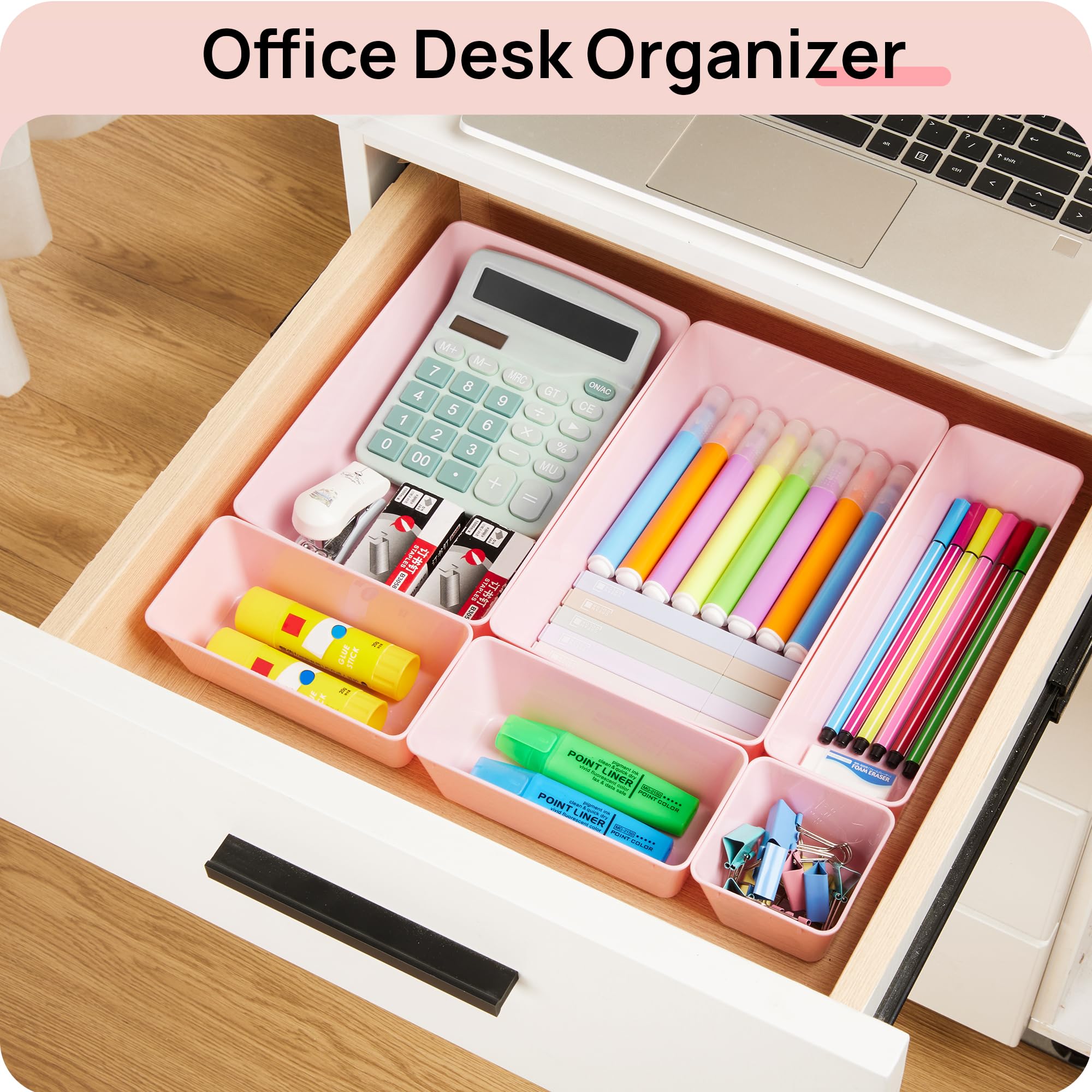 Vtopmart 25-Piece Plastic Drawer Organizer Set - 4-Size Bathroom Vanity & Kitchen Storage Bins for Makeup, Utensils, Office Supplies - Perfect for Bedroom, Bathroom & Kitchen Organization
