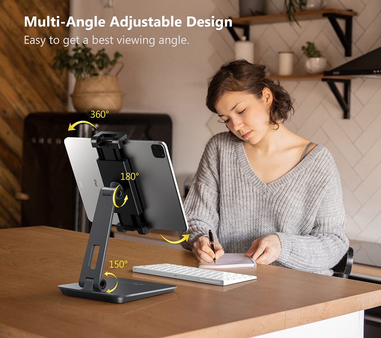 Premium Heavy-Duty Aluminum Alloy Tablet Stand for Surface Pro, iPad Pro 12.9/11, iPad Air/Mini & Samsung Galaxy Tabs (4.7