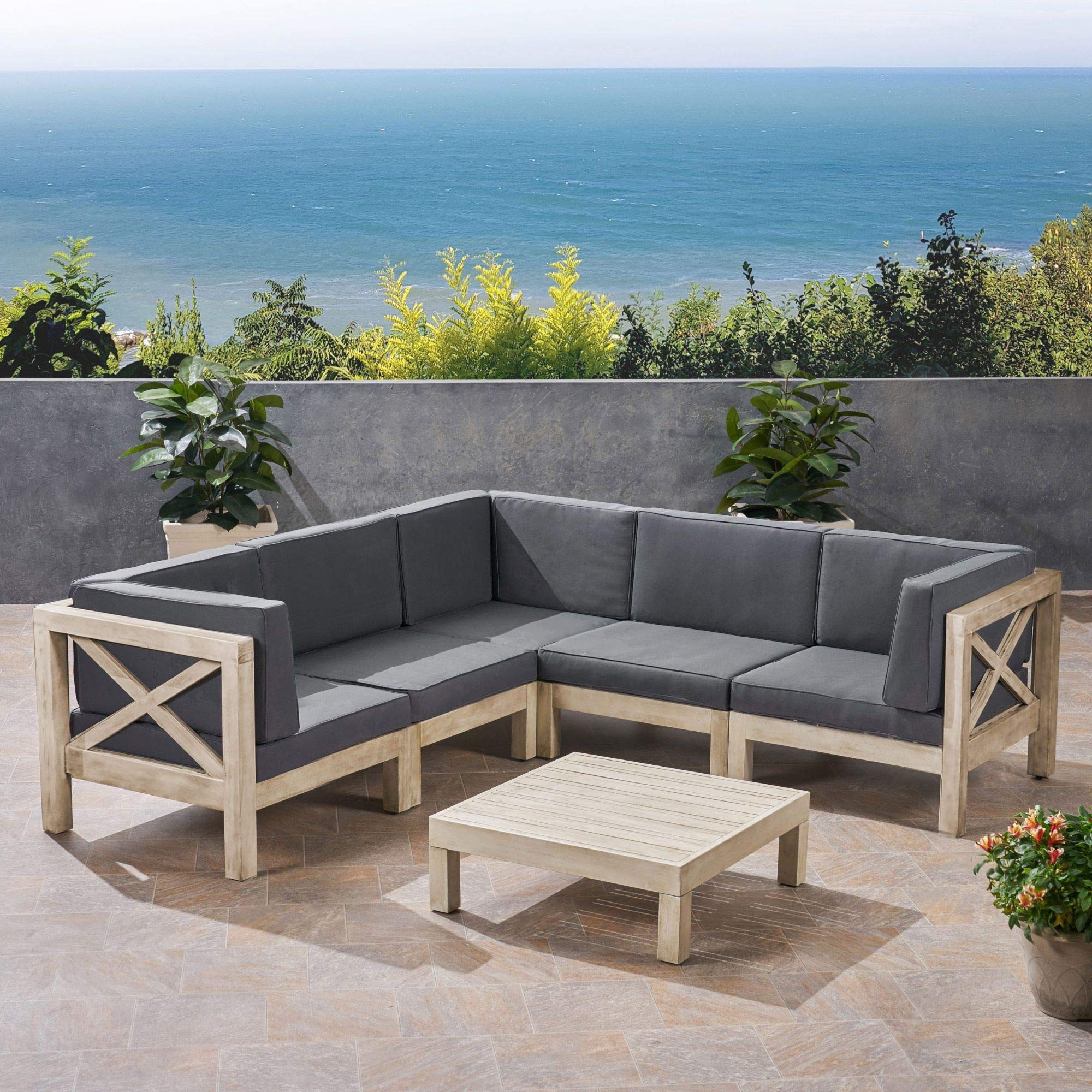 6-Piece Gray Modern Outdoor Patio Sectional Sofa Set with Gray Cushions - Waterproof & Durable for Backyard, Garden, Poolside Relaxation