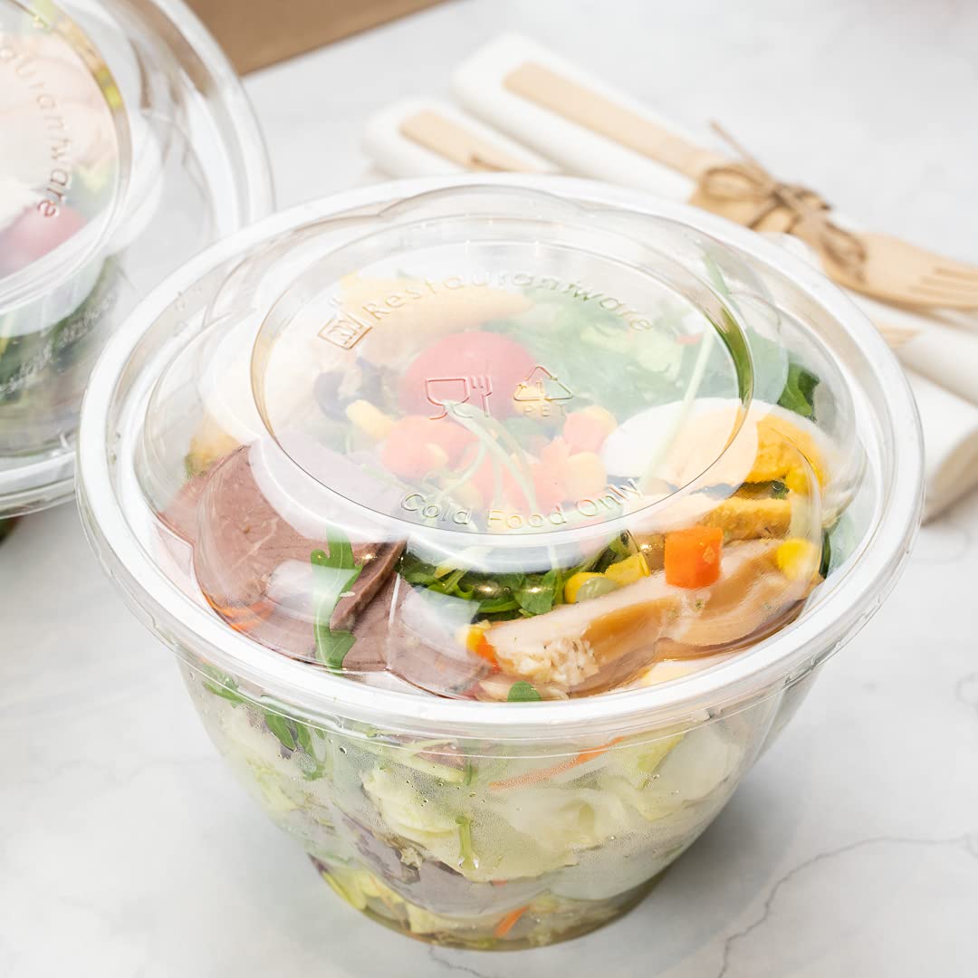 Restaurantware Thermo Tek 48oz Disposable Salad Bowls - 50 Pack Round Deli Containers | Crack & Leak Proof, Eco-Friendly Clear Plastic Food Bowls for Cold Salads, Fruits, Meals | Lids Sold Separately | Perfect for Catering, Takeout & Meal Prep