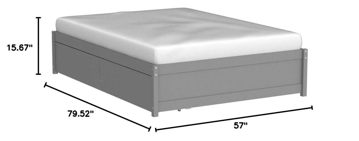 Harper & Bright Designs Full Size Platform Bed Frame with Trundle and 2 Drawers - Space Saving Wooden Bed for Kids, Teens & Adults (Grey) | Perfect for Small Bedrooms, Guest Rooms & Dormitories