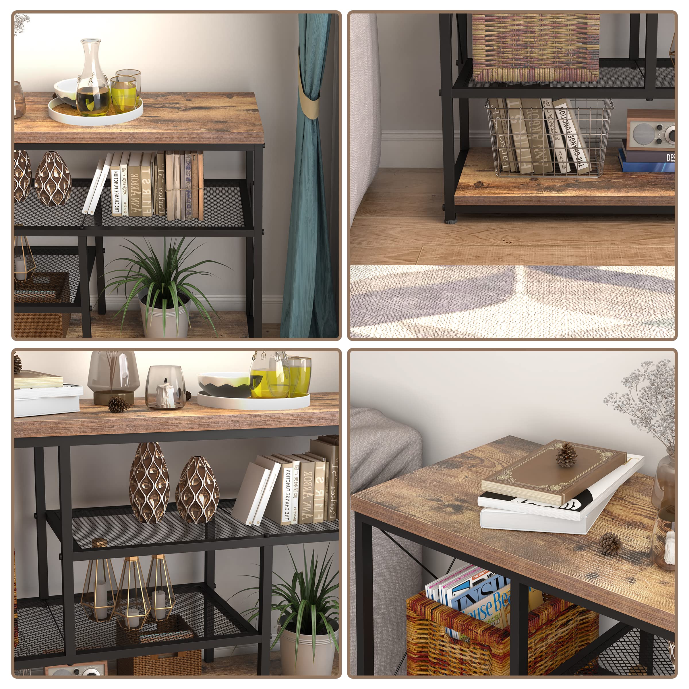 Rustic Oak TV Stand Console Table with Open Bookshelf - 47 Inch Industrial Sofa Table for Living Room, Entryway & Hallway - Perfect for Bedroom Storage & Living Room Decor