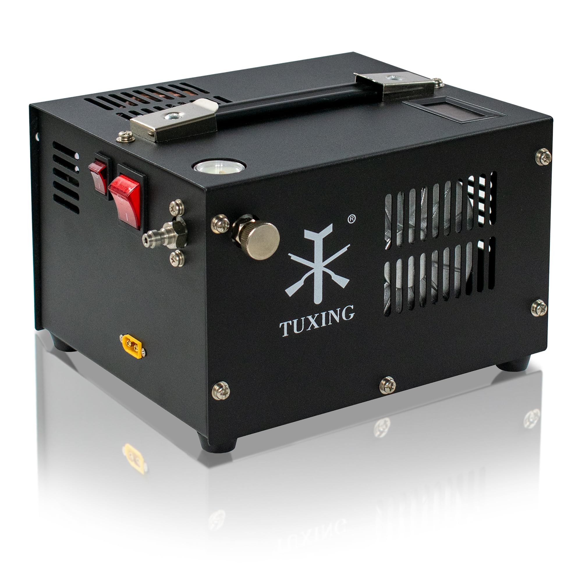 TUXING 4500PSI/300Bar High Pressure PCP Air Compressor - Portable HPA Pump with Fan Cooling for PCP Airguns, Pistols, Scuba Tanks & SUV Tires - 110V AC Power - Perfect for Shooting Ranges, Diving & Off-Road Adventures