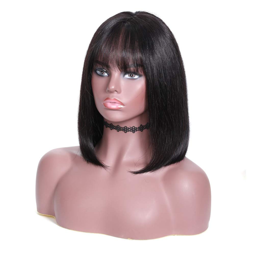 150% Density Human Hair Lace Front Wigs with Air Bangs - 10 Inch Bob Thick Straight Natural Color Lace Wig for Black Women | Perfect for Daily Wear, Parties & Special Occasions