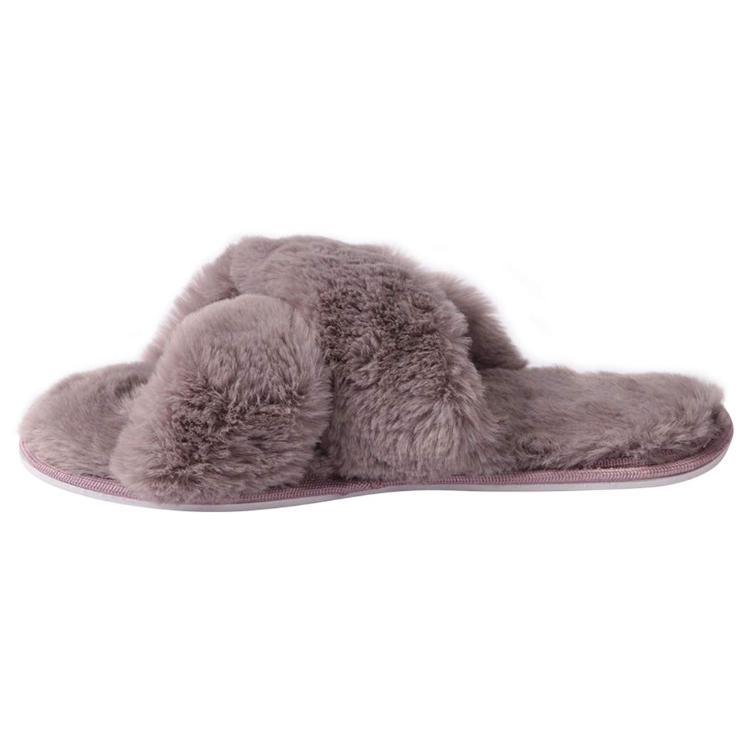 Cozy Women's Fuzzy House Slippers - Lightweight Indoor Slippers with Cross/Open Toe Design for Home Comfort, Lounging & Relaxation