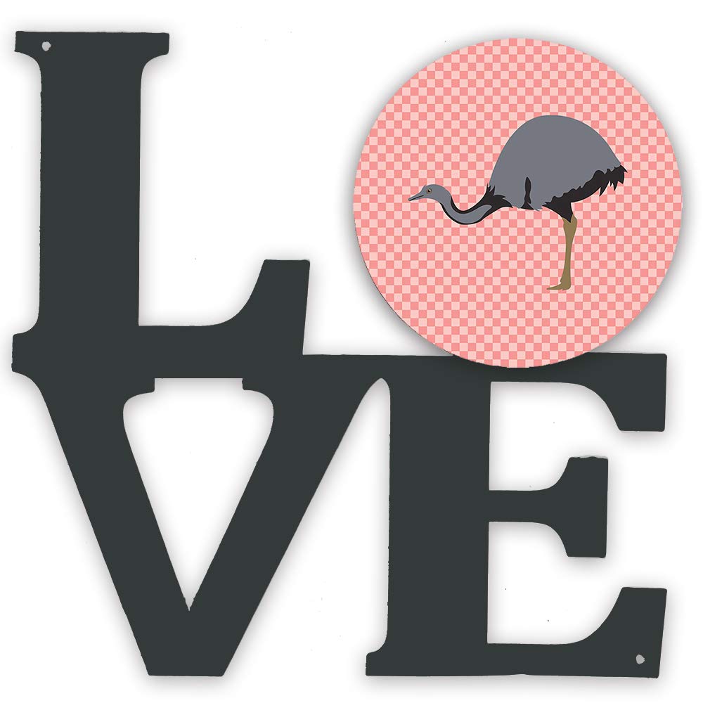Caroline's Treasures BB7923WALV Pink Check Metal Wall Art LOVE Sign - Indoor Outdoor Decor for Patio, Bathroom, Kitchen - Colorful Aluminum & Black Steel Sculpture - Perfect for Home, Garden and Office Decor