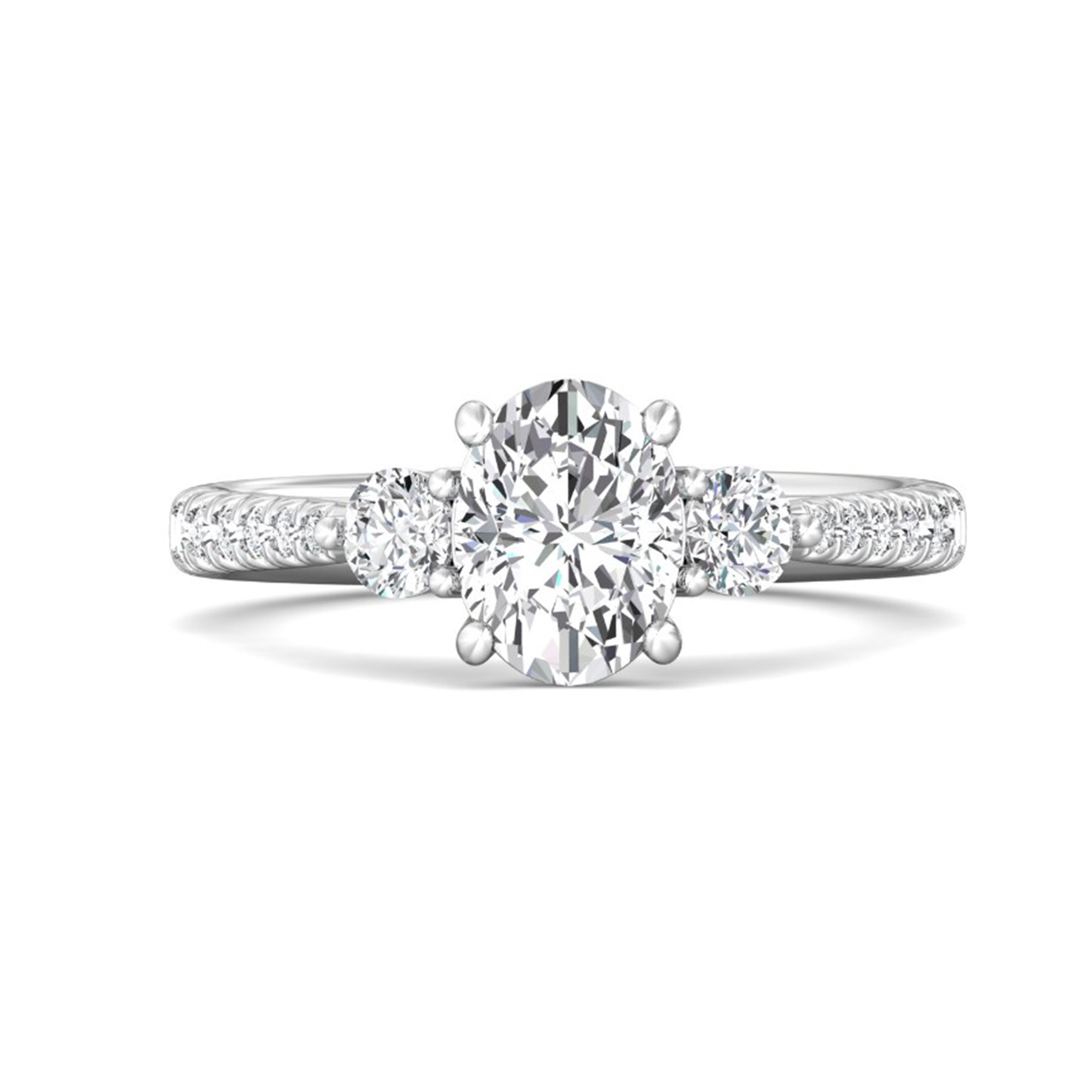 Three Stone & Pave Diamond Engagement Ring - 14K White Gold Wedding Band for Proposal, Anniversary & Special Occasions