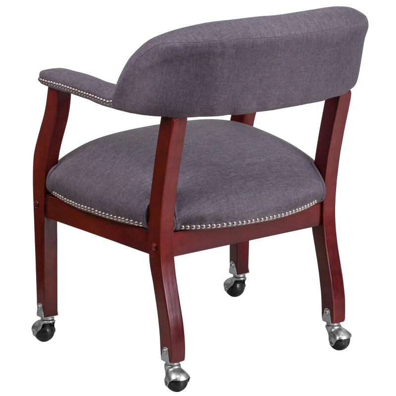 Premium Gray Fabric Conference Chair with Accent Nailhead Trim & Smooth Rolling Casters - Ergonomic Office Chair for Executive Meetings & Home Workspaces