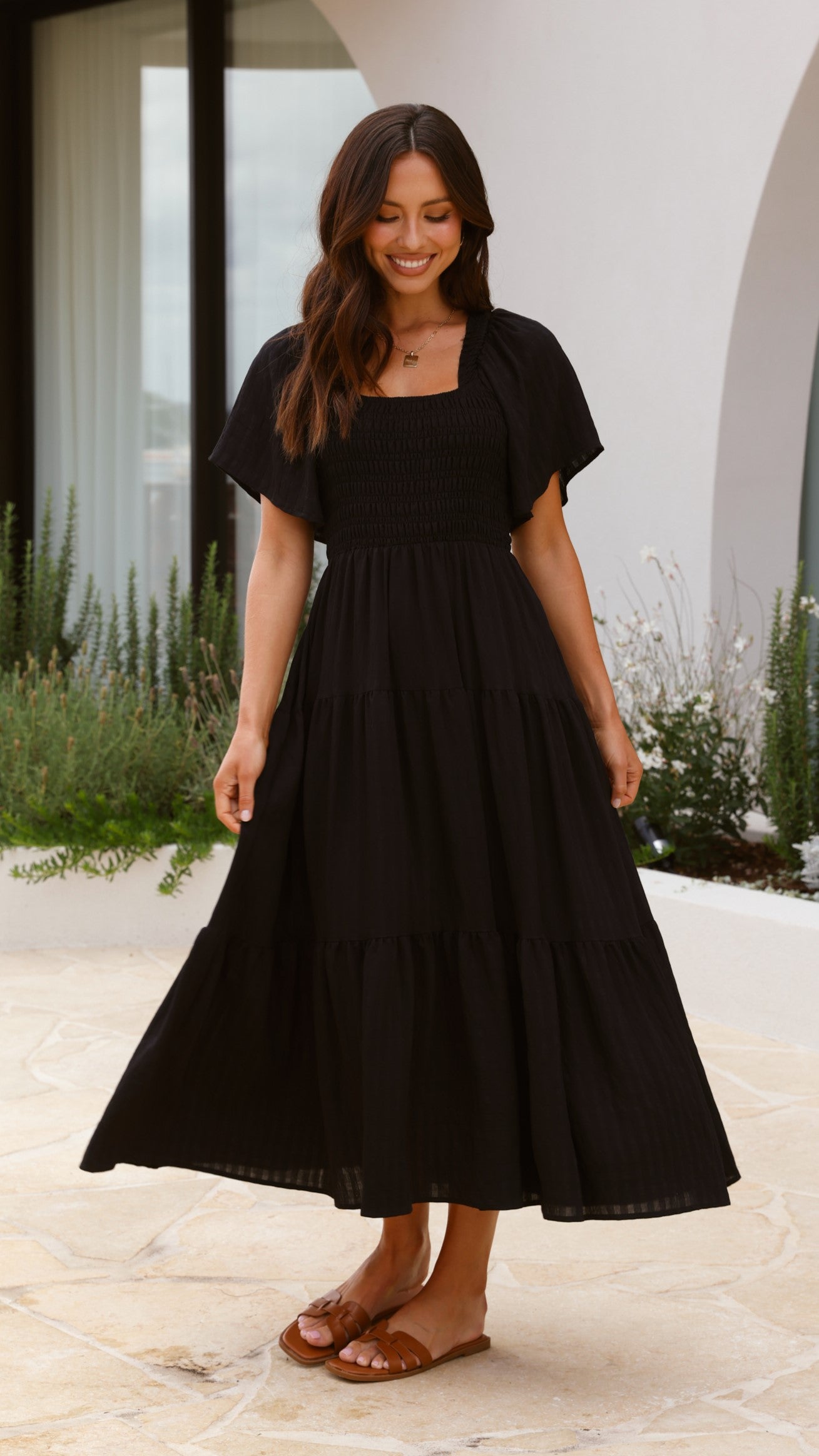 Lainey Midi Dress for Women - Elegant Black Flowy Summer Dress | Perfect for Beach Vacation, Date Night & Casual Outings