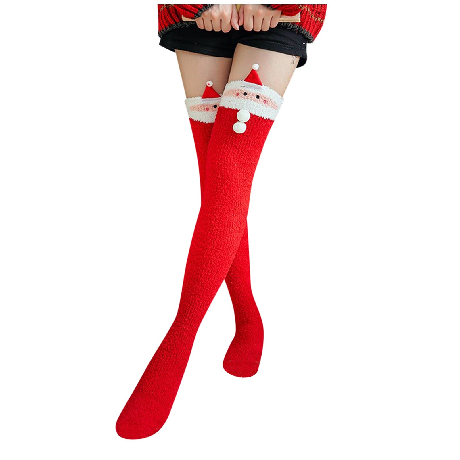 GXLONG Women's Striped Thigh High Socks - Christmas Cartoon Knee-High Stockings for Winter & Daily Wear