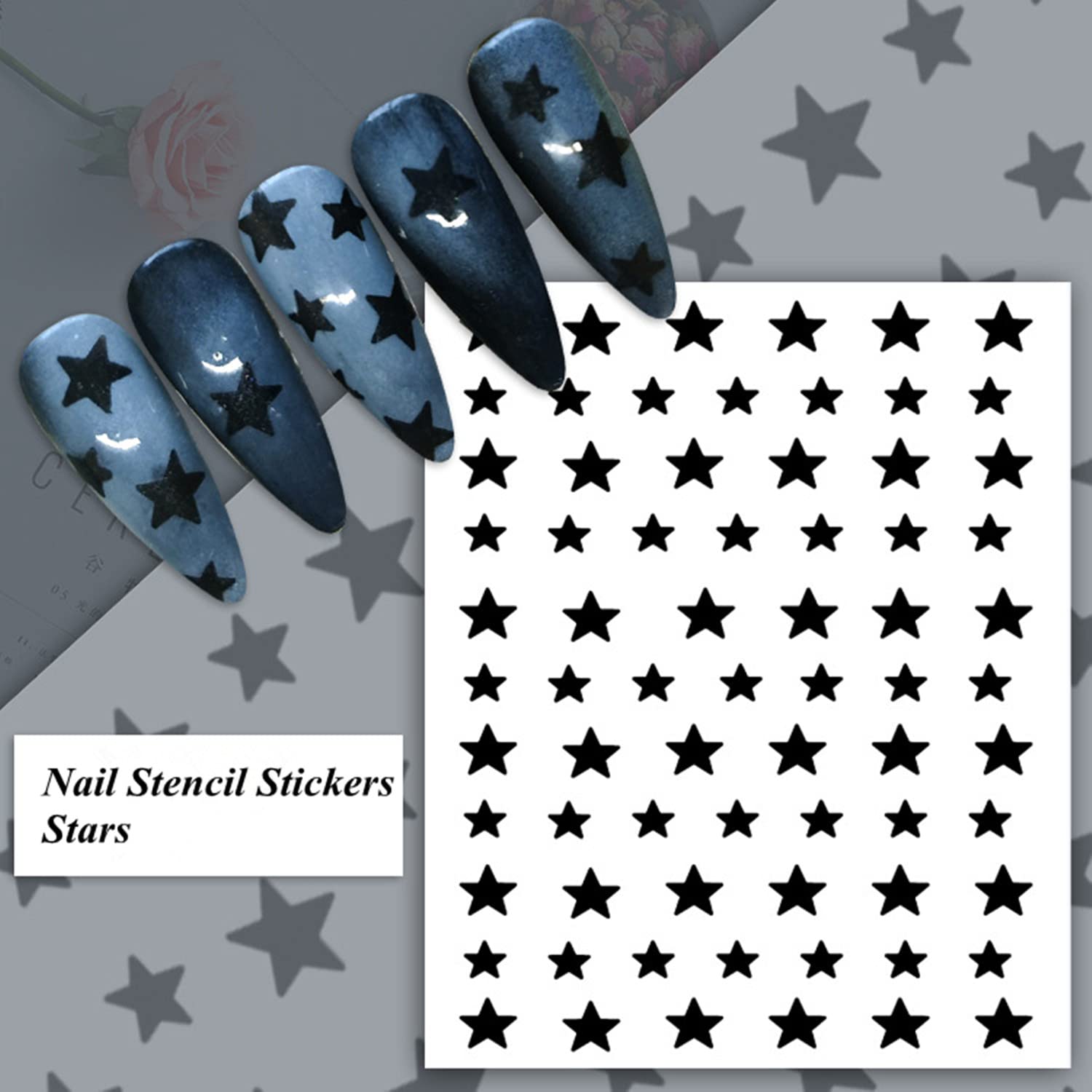 CXUEMH 12 Sheets Reusable DIY Nail Stencils - Hollow Vinyl Stickers for Nail Art Designs (Stars, Bears, Butterfly, French Tips) - Professional Nail Decorations for Manicure & Salon Use - Perfect for Home DIY, Nail Parties & Professional Nail Artists (Black)