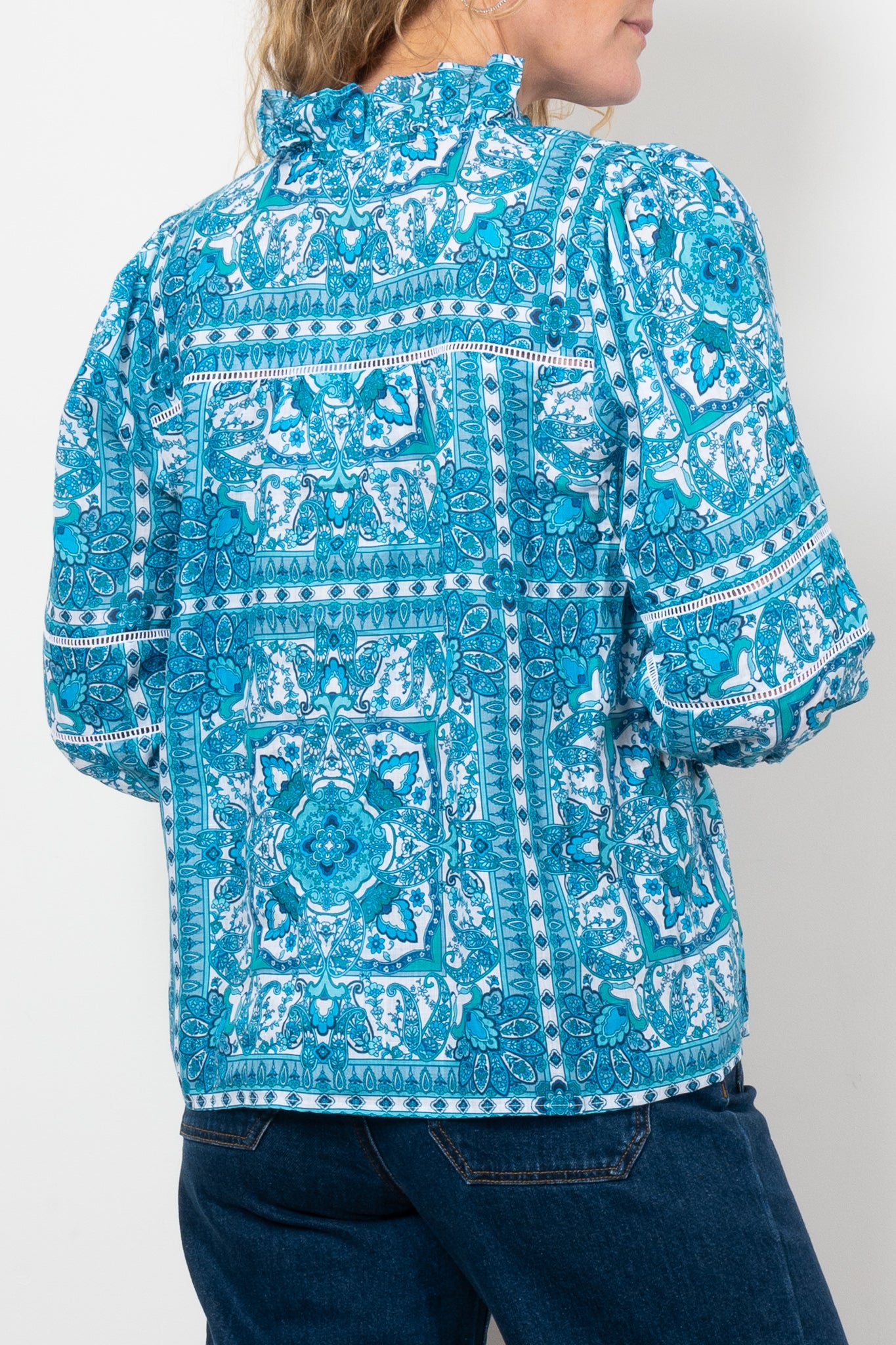 Zoe Kratzmann Wayfarer Top - Women's Fashion Blue Tile Print Blouse for Casual Wear, Office & Date Night Outfits