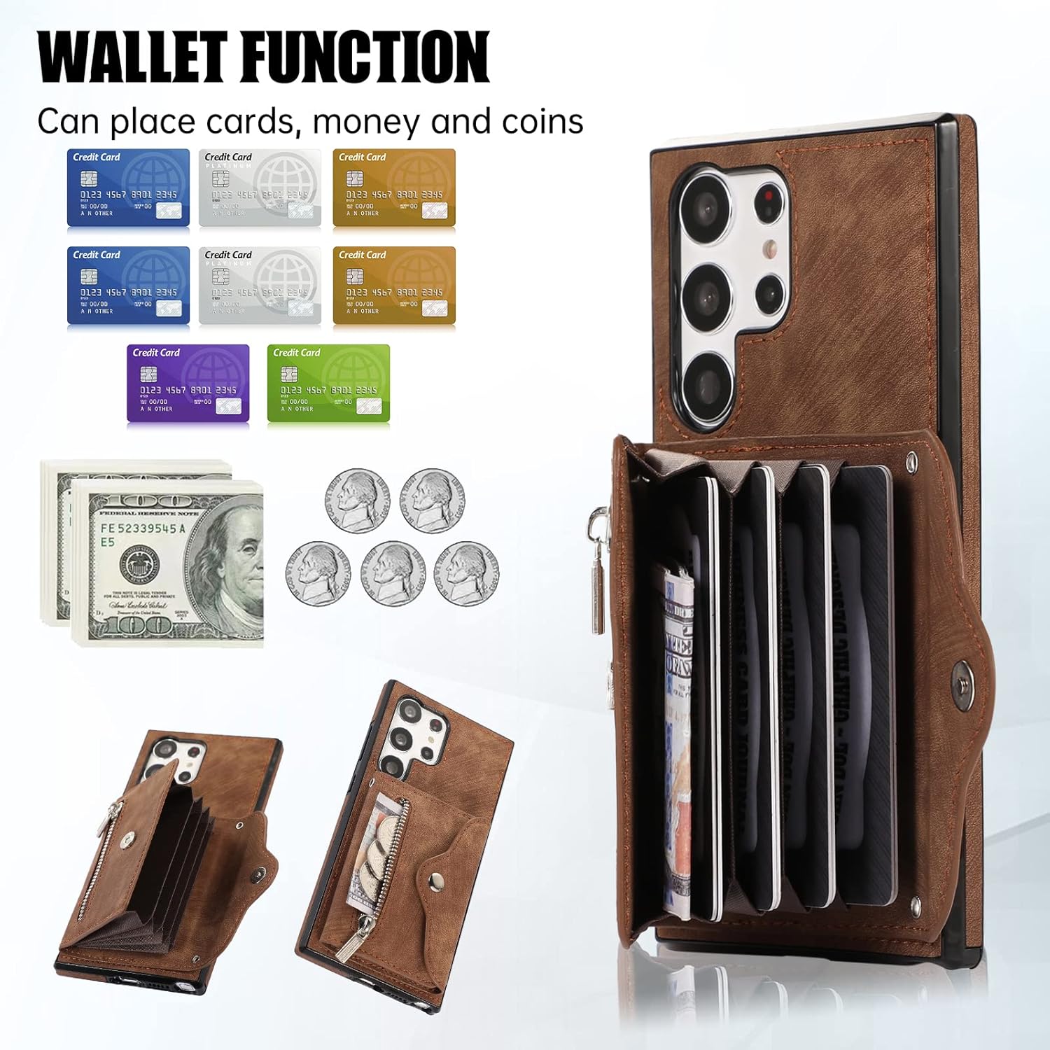 Premium Samsung Galaxy S25 Ultra Leather Wallet Case with Card Slots - Magnetic Closure, Shockproof Protection & Kickstand - Elegant PU Leather Flip Cover for All-in-One Convenience & Style | Perfect for Business, Travel & Everyday Use