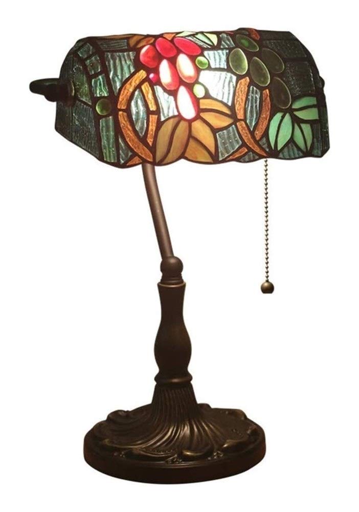 Vintage Tiffany Style Table Lamp with Handcrafted Stained Glass Grape Design - Elegant Bank Lamp for Living Room, Bedroom, or Bedside Desk - Perfect for Home Decor, Reading Light, and Cozy Ambiance