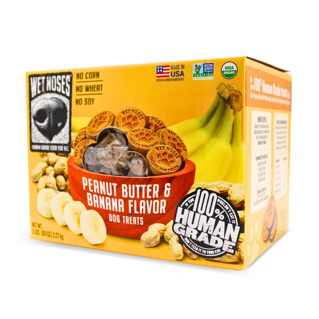 Premium Organic Crunchy Dog Treats - All-Natural Puppy & Senior Dog Snacks - Grain-Free Peanut Butter & Banana Flavor - 100% Human-Grade Ingredients - Suitable for All Dog Sizes & Breeds (5 Lb) - Perfect for Training Rewards, Dental Health & Everyday Treats