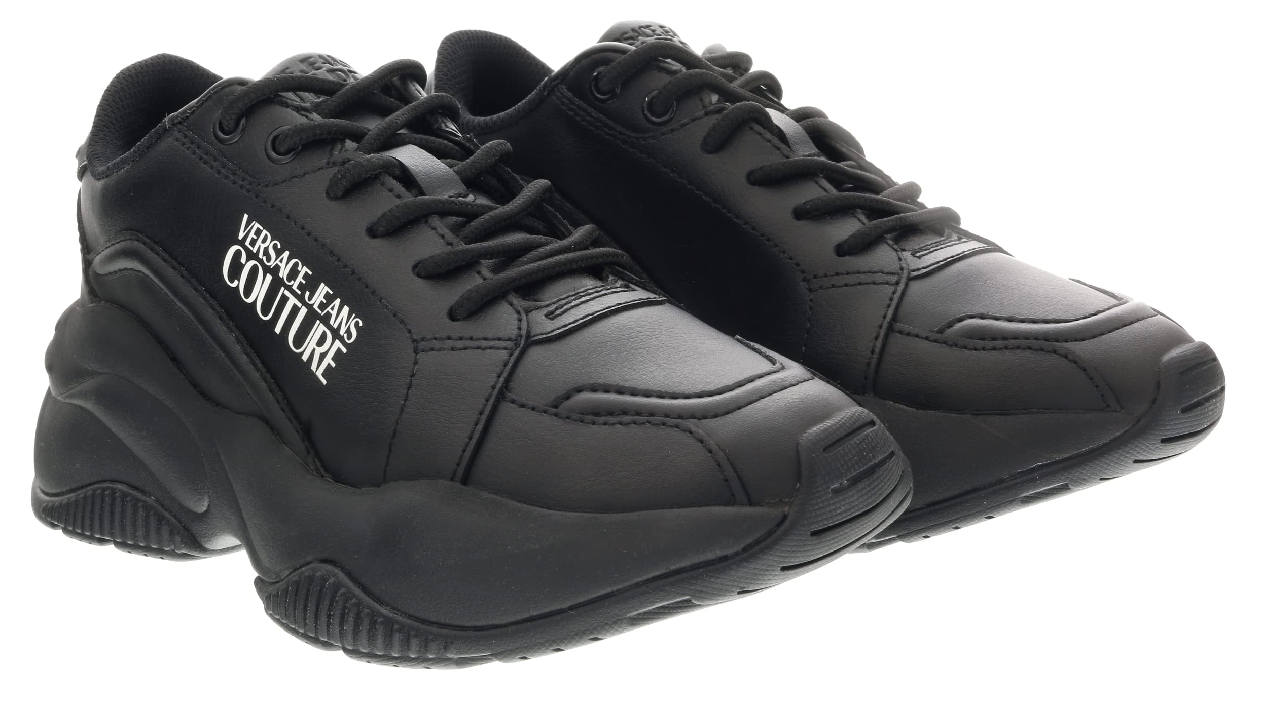 Versace Jeans Couture Women's Black Signature Classic Lace-Up Sneakers | Fashion Casual Shoes for Everyday Wear & Street Style Outfits