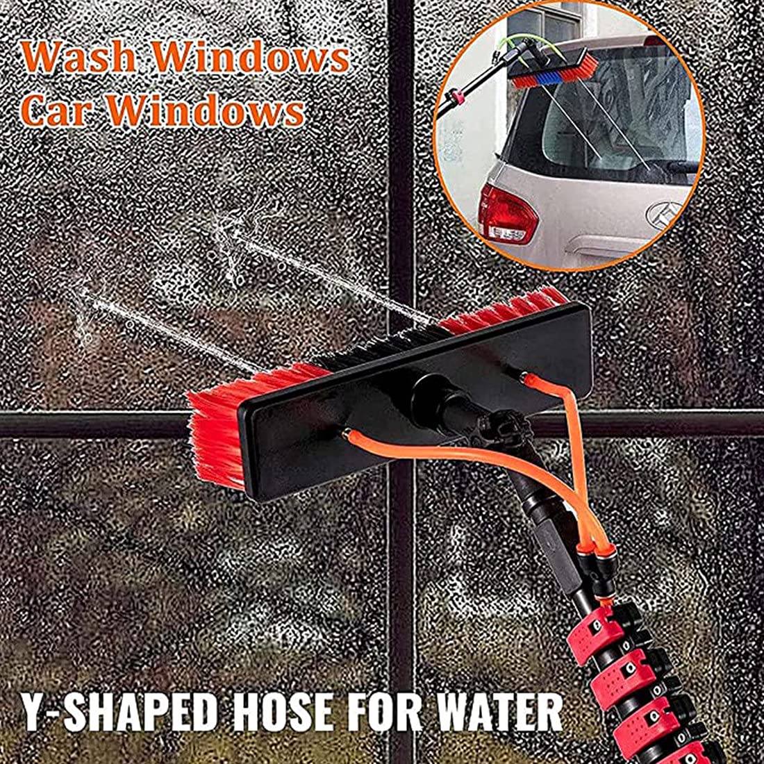 XYEJL Extendable Window Cleaning Brush with Water Spray - 20FT Telescopic Pole for Solar Panels, Conservatory Roofs & Outdoor Glass - Professional Window Washer Equipment for Home & Commercial Use