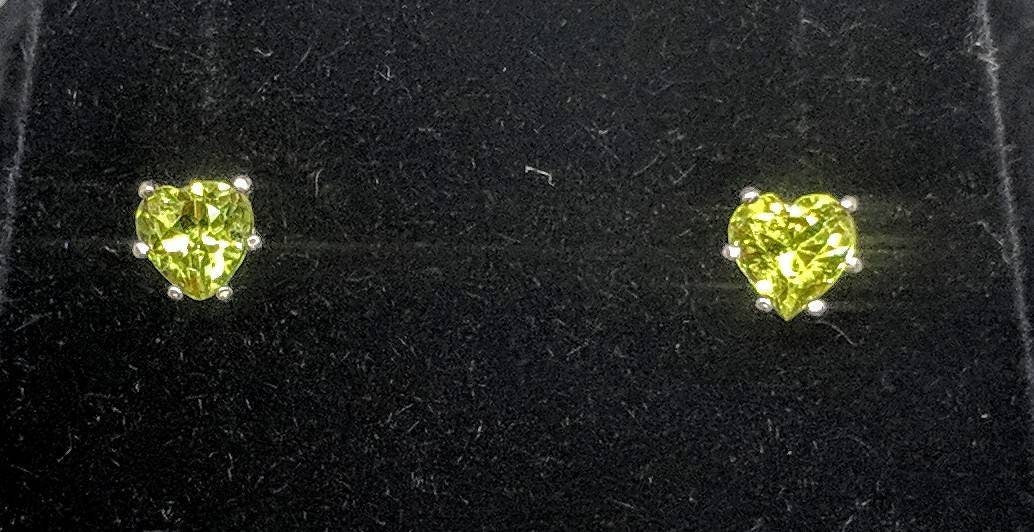 Solid Sterling Silver or 14K White/Yellow/Rose Gold 8mm Heart Peridot Earrings - VVS Eye Clean, August Birthstone Jewelry for Women - Perfect Gift for Anniversary, Birthday & Mother's Day