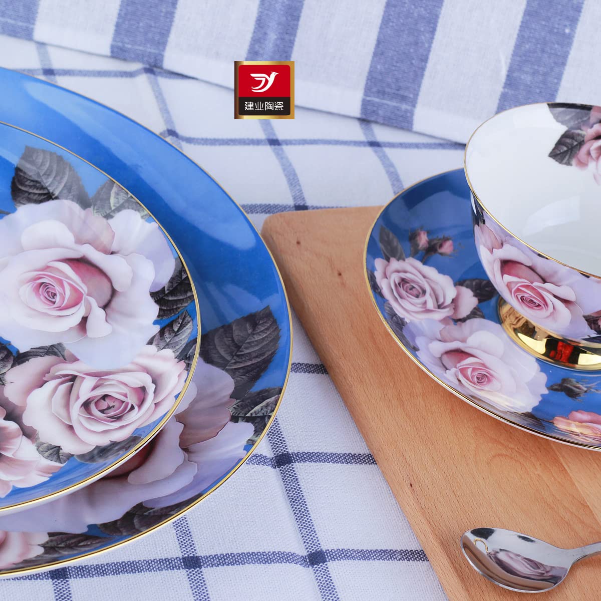 Premium 4-Piece Bone China Dinnerware Set - Elegant Plates & Bowls for Easter, Holidays & Everyday Dining - Durable Dish Set for Kitchen & Entertaining