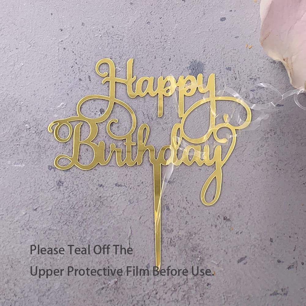 Gold Acrylic Happy Birthday Cake Topper Set - 5 Piece Wedding, Anniversary & Party Cake Decorations for Special Occasions