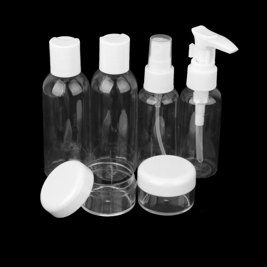 Vinayakart 9-Piece Travel Bottles Set - Refillable Leak-Proof Mini Plastic Bottles with Pump, Spray & Squeeze Lids for Shampoo, Lotion & Cosmetics | Perfect for Air Travel, Gym & Toiletries Organization