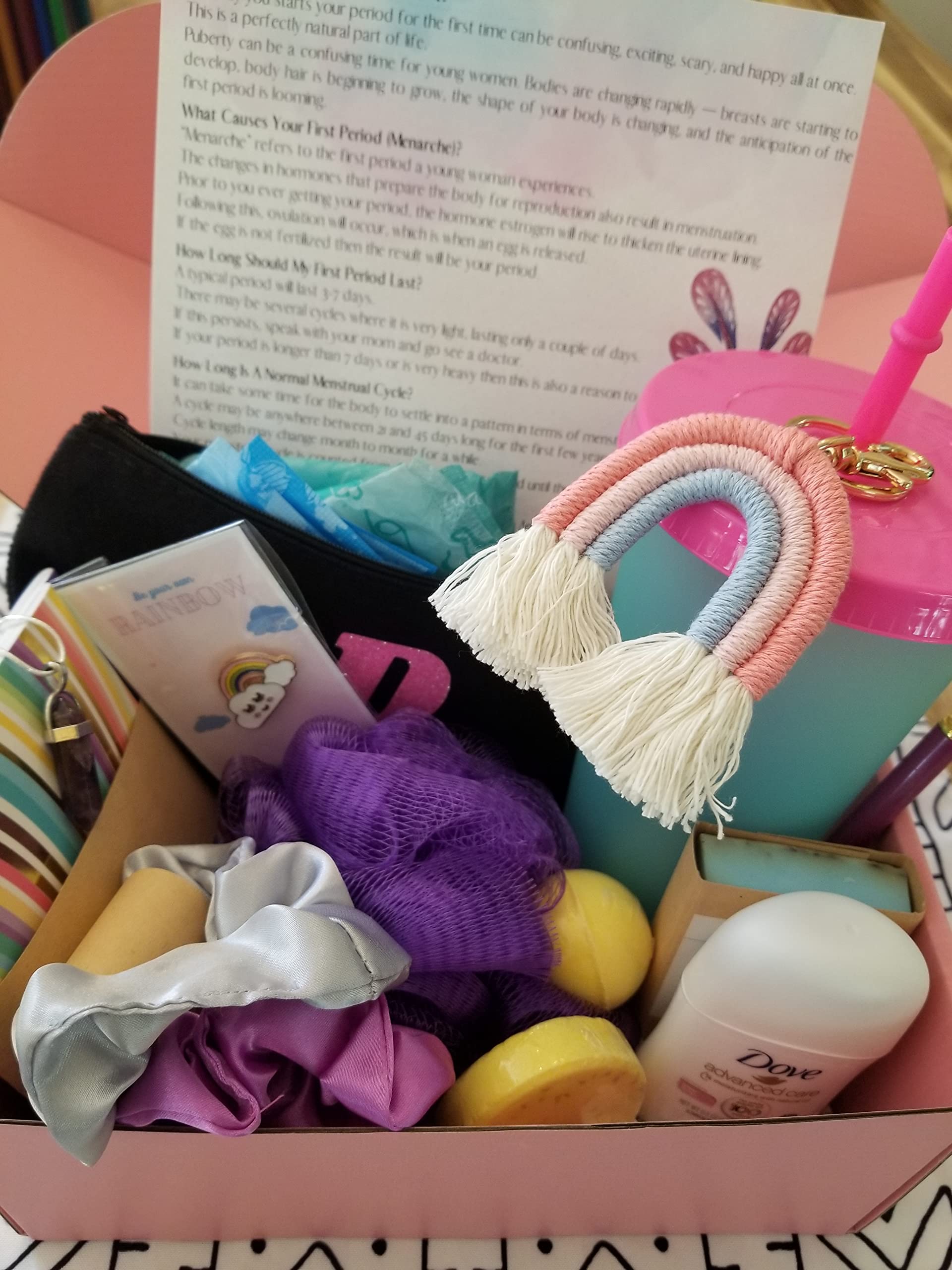 First Period Gift for Teen Girls - Personalized Menstrual Care Package with Cup & Necklace | Essential Period Kit for Tweens | Pink Gift Set for First Flow | Perfect for School, Travel & Home Use