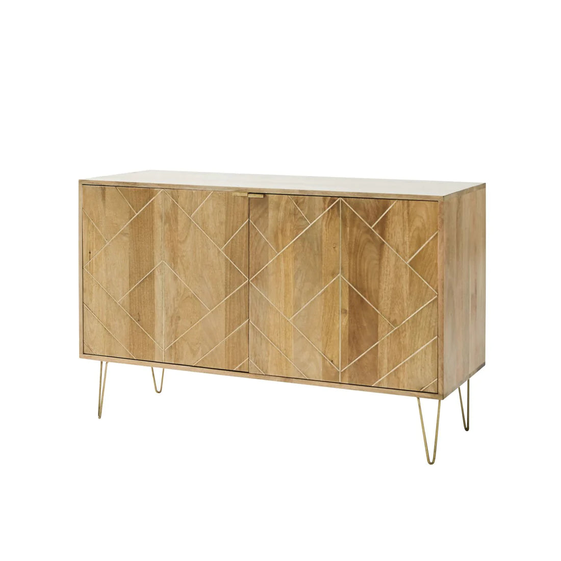 Gfine Solid Mango Wood & Iron Sideboard with 2 Doors - 101x45x88cm - Modern Storage Cabinet for Living Room, Dining Room & Entryway